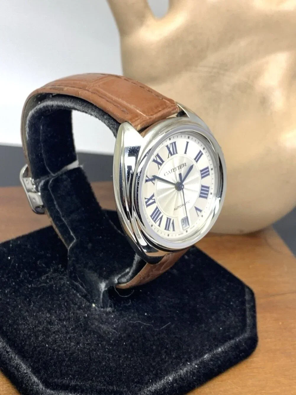 Cartier Cle WSCL0017 Womens Watch Swiss Automatic Silver Dial Brown Leather 35mm